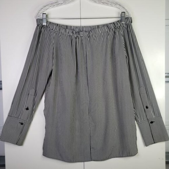 Rag & Bone Womens Greta Black White Striped Silk Off-the-shoulder Blouse Size S - Picture 4 of 12